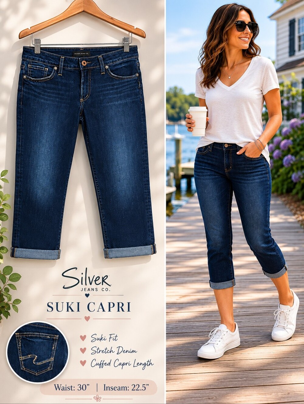 Silver Jeans Suki Capri Jeans Dark Wash Stretch Denim Cropped W30